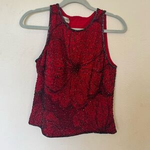 Elegant Red Beaded Women's Top Vintage